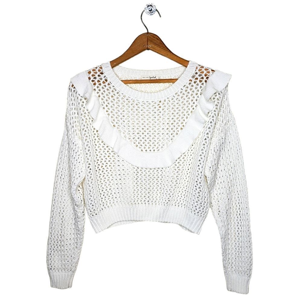 Live To Be Spoiled White Ruffle Knit Sweater
